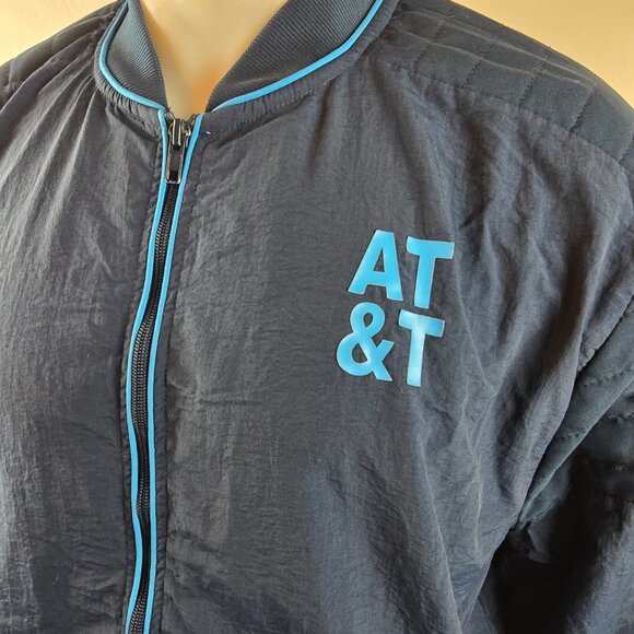 AT&T Jacket Mens Large Navy Blue Nylon Bomber Logo Employee Uniform Windbreaker - Picture 3 of 10